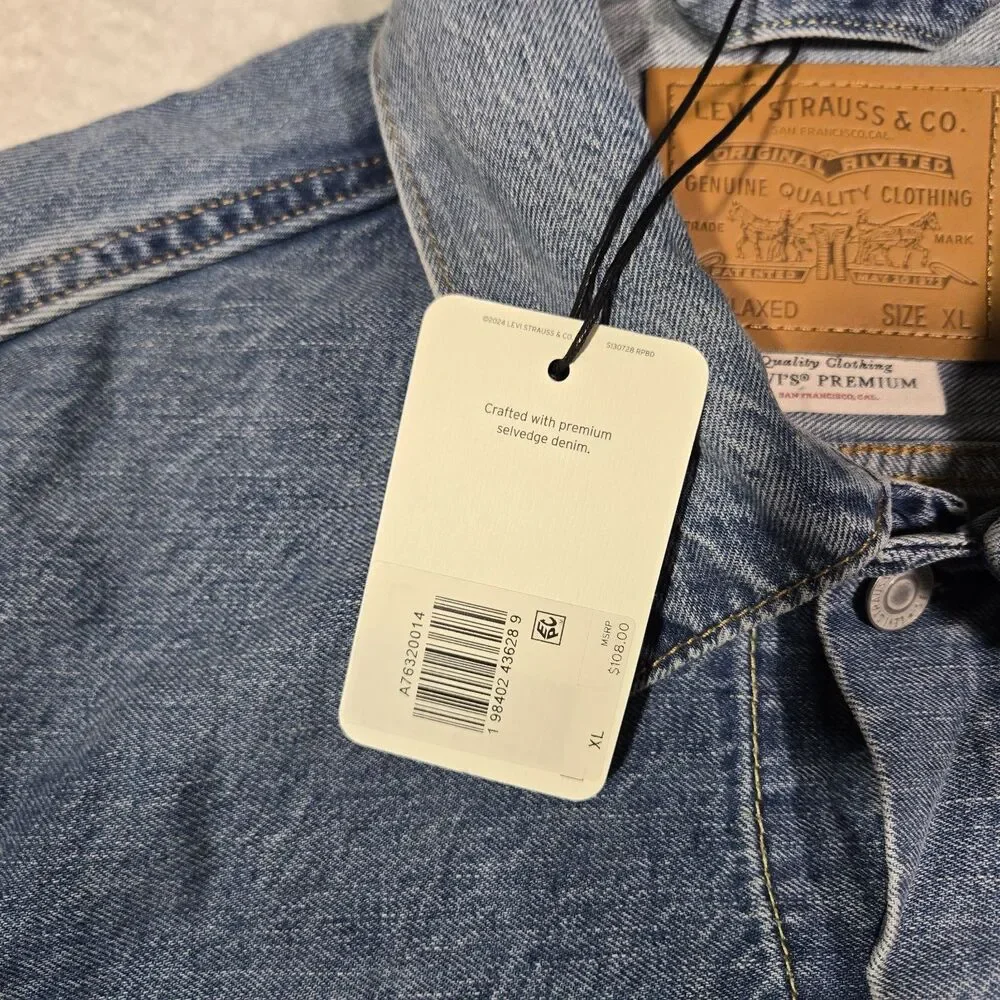 Levi's Premium Type II Two 2‎ Selvedge Denim Trucker Jacket Indigo Men Size XL